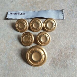 Perry Ellis Gold Tone Replacement Metal Shank Buttons Blazer Spell Out Set Of 6